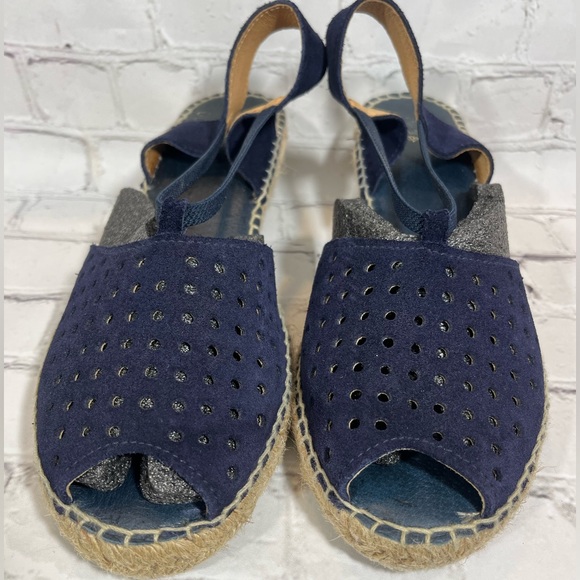 ANDRE ASSOUS Leather Espadrille Perforated Sandals Navy-41 - Picture 3 of 7